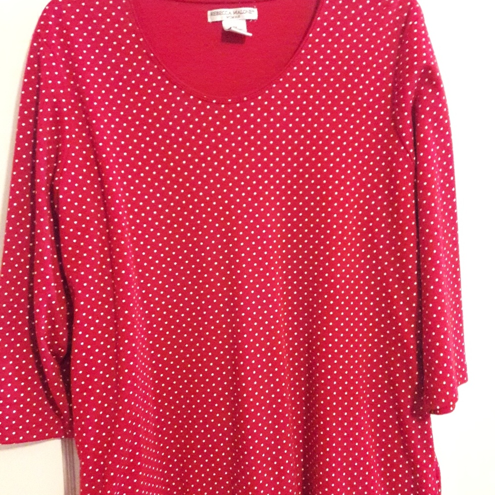 2/$15 Red White 2X Knit Top 3/4 sleeves